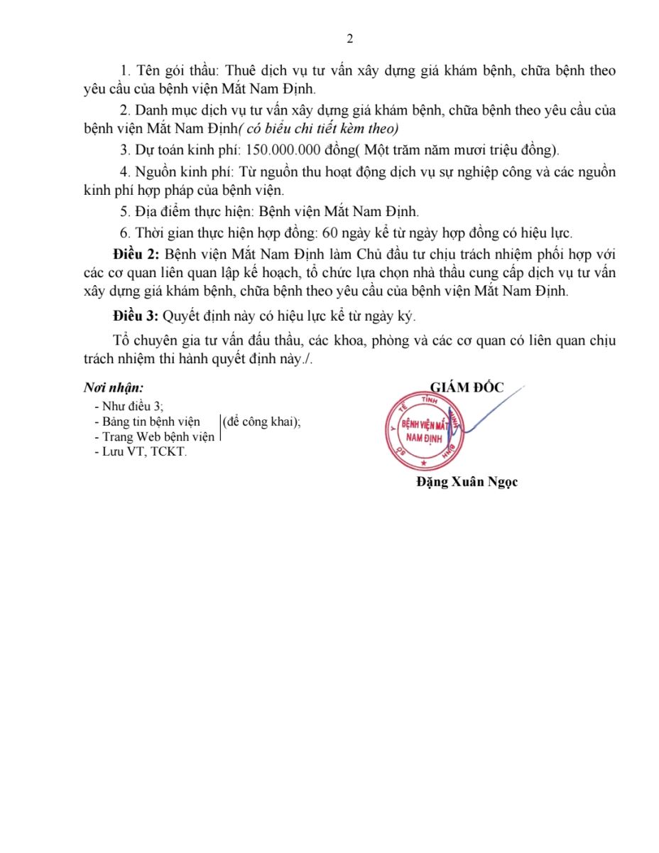 Quyết định vv Phê duyệt dự toán thuê dịch vụ tư vấn xây dựng giá khám bệnh, chữa bệnh theo yêu cầu