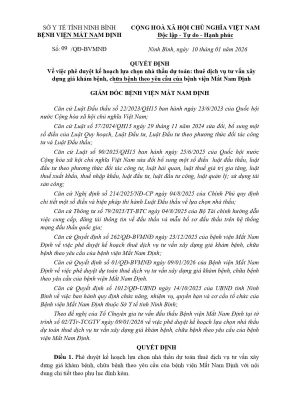 Quyết định V/v phê duyệt KHLCNT dự toán: thuê dịch vụ tư vấn xây dựng giá khám bệnh, chữa bệnh theo yêu cầu