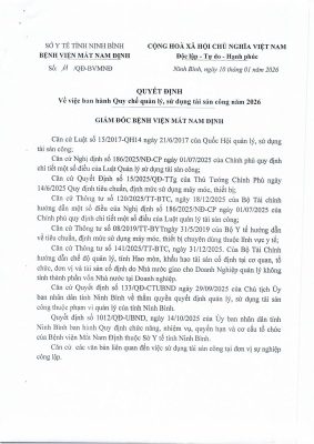 Quyết định vv ban hành Quy chế quản lý, sử dụng tài sản công năm 2026