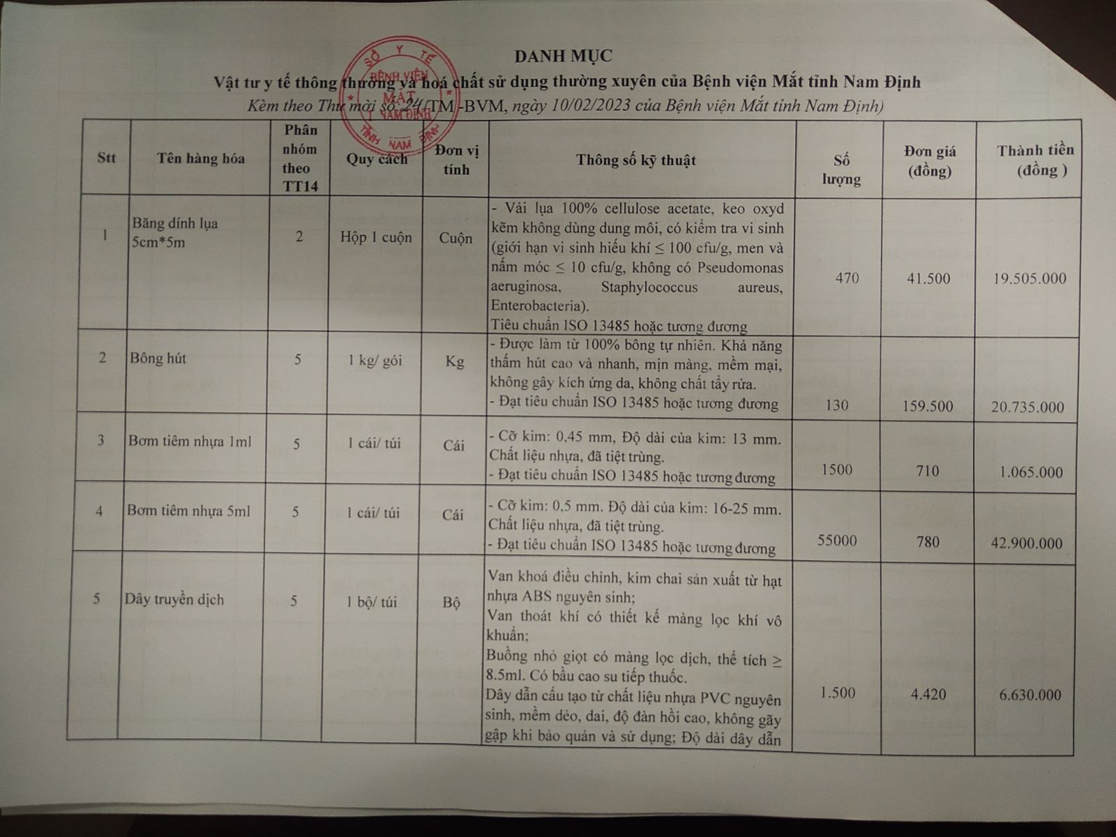 Thư mời “Cung cấp dịch vụ tư vấn lập E- hồ sơ mời thầu, đánh giá E- hồ sơ dự thầu gói thầu mua vật tư y tế thông thường và hóa chất sử dụng thường xuyên”