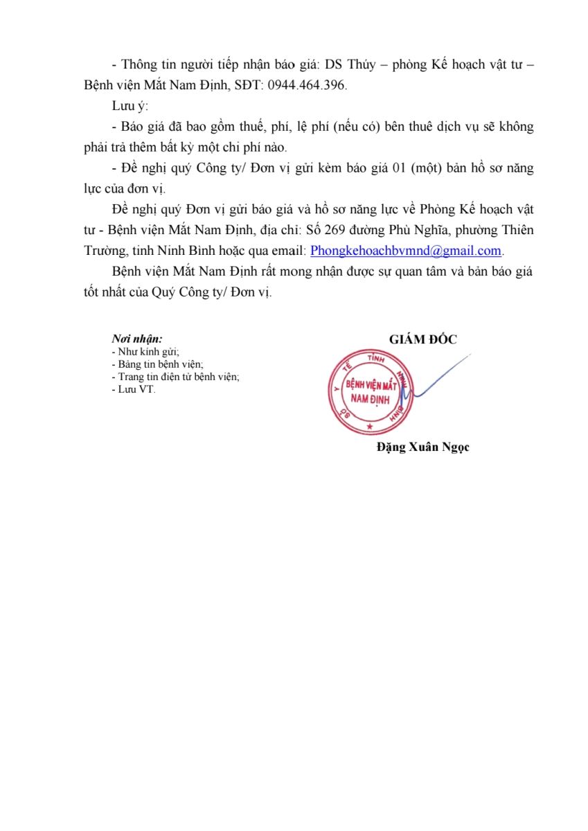 Yêu cầu báo giá theo thông báo số 17 năm 2025