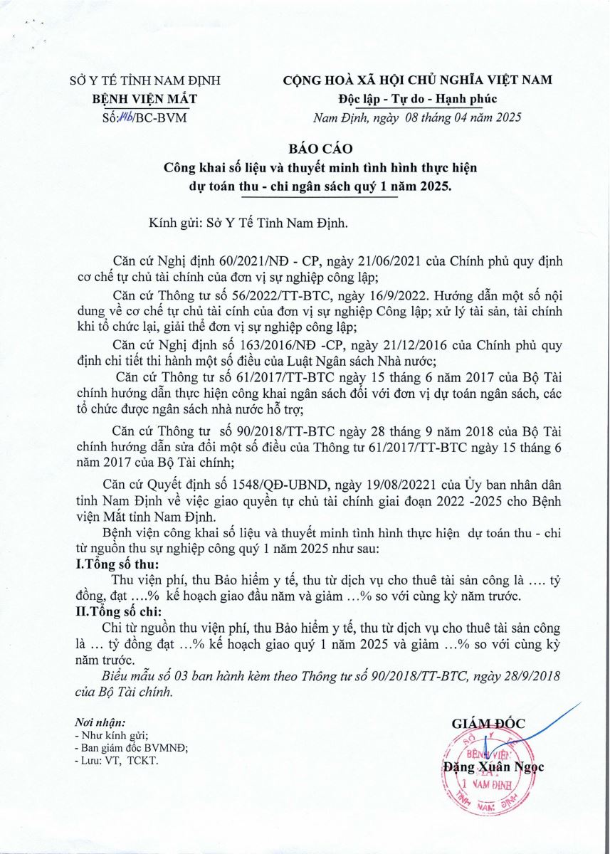 Công khai tình hình thực hiện dự toán thu chi năm 2025 quý 1