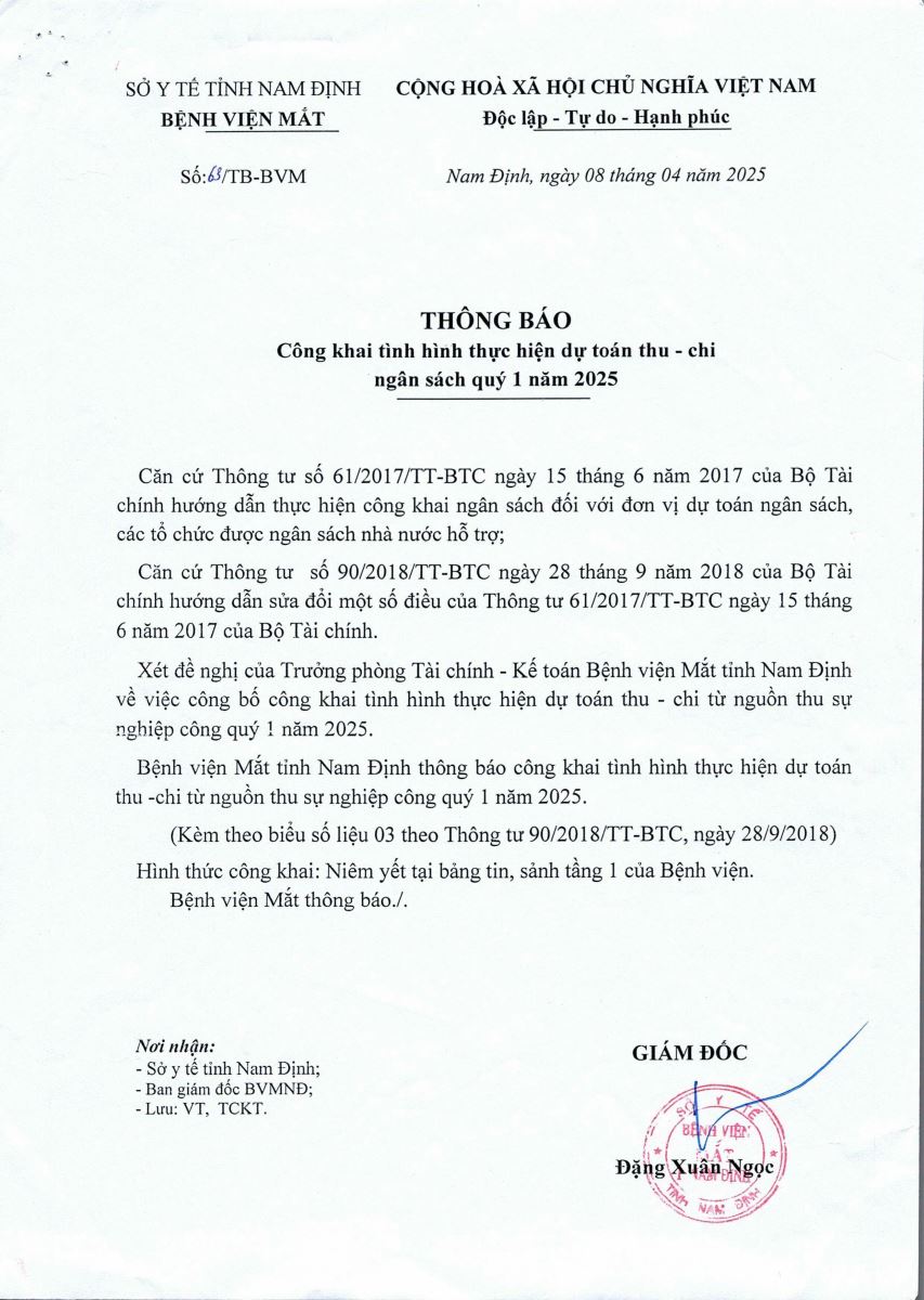 Công khai tình hình thực hiện dự toán thu chi năm 2025 quý 1