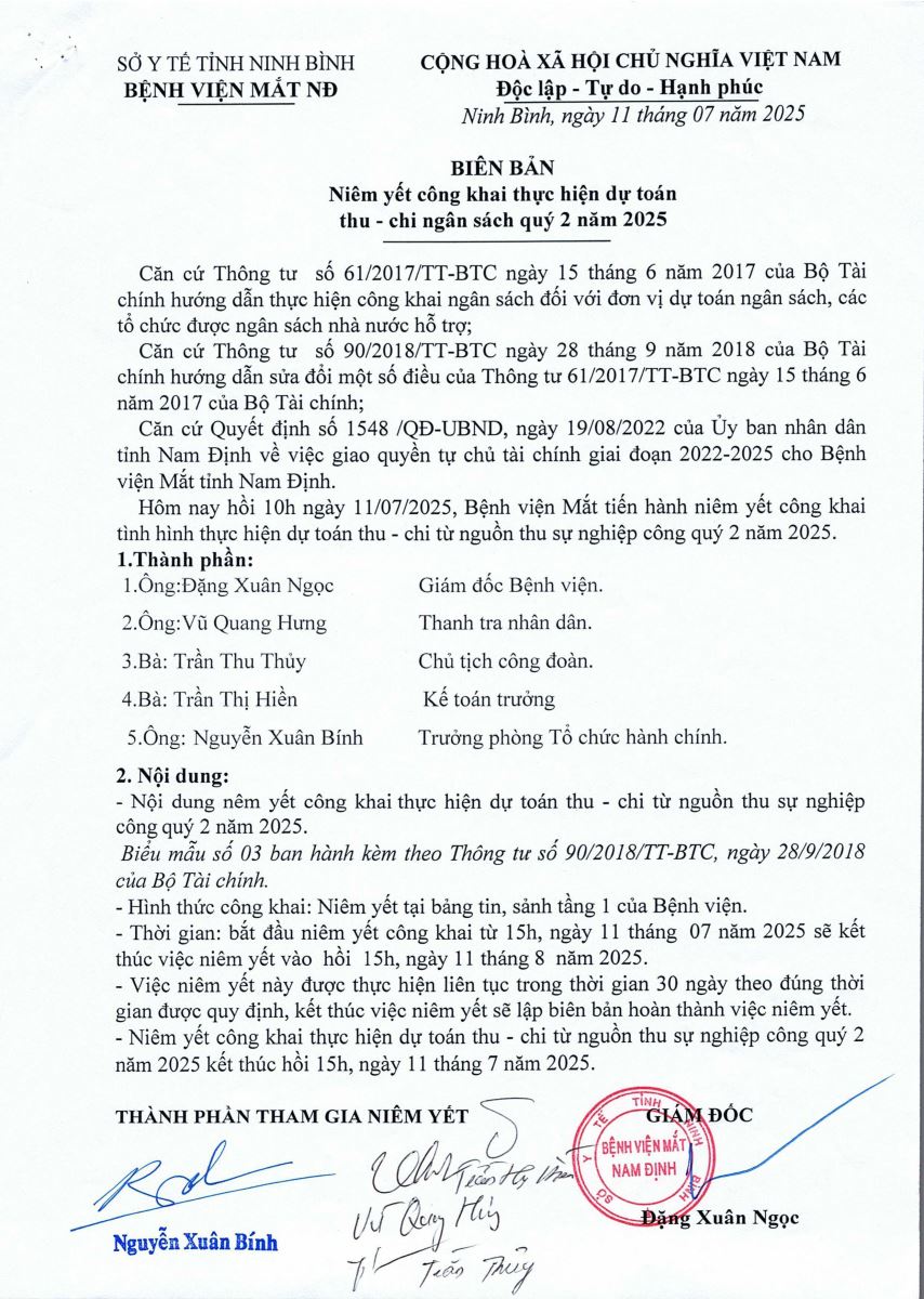 Công khai tình hình thực hiện dự toán thu chi năm 2025 quý 2