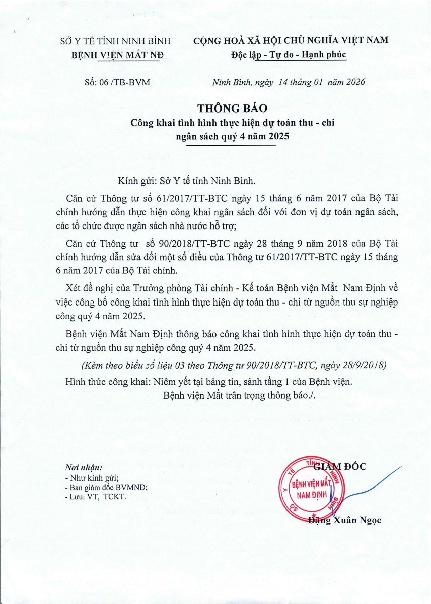 Công khai tình hình thực hiện dự toán thu chi quý 4 năm 2025