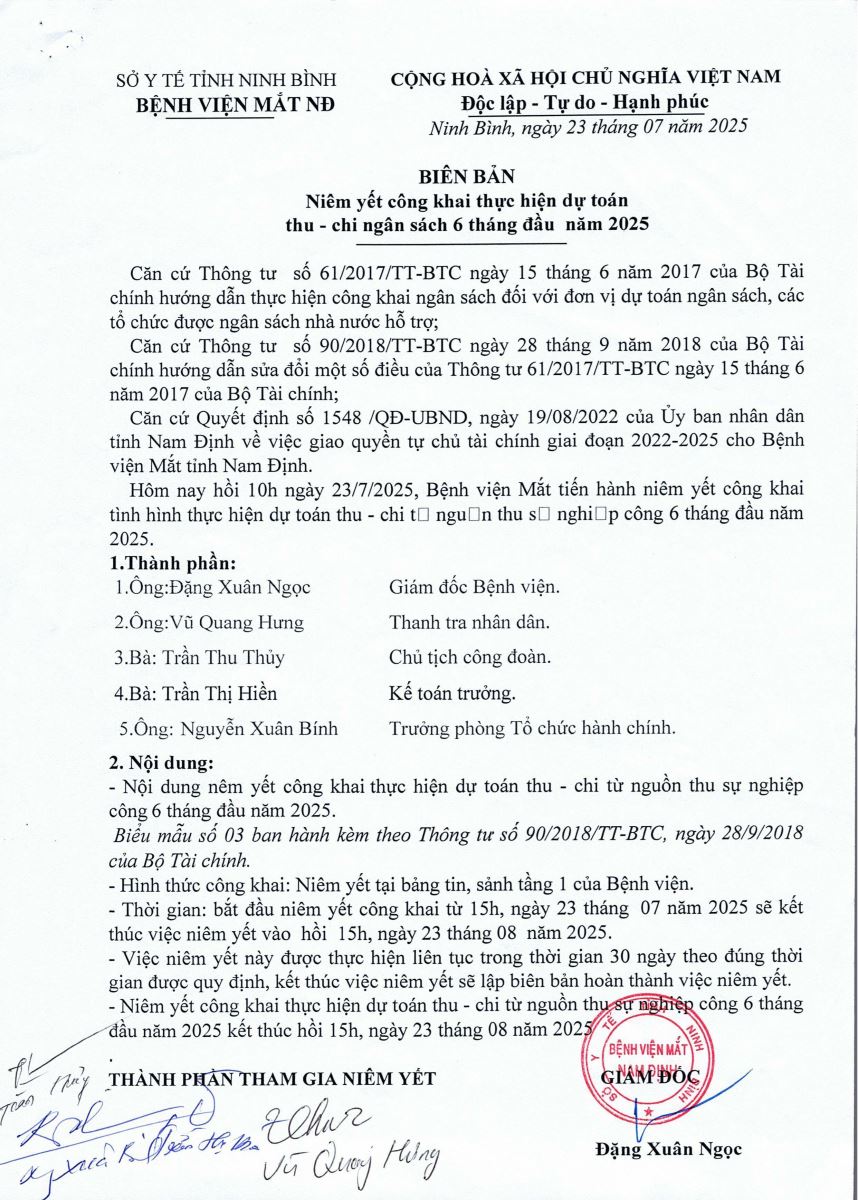ông khai tình hình thực hiện dự toán thu chi 6 tháng đầu năm 2025