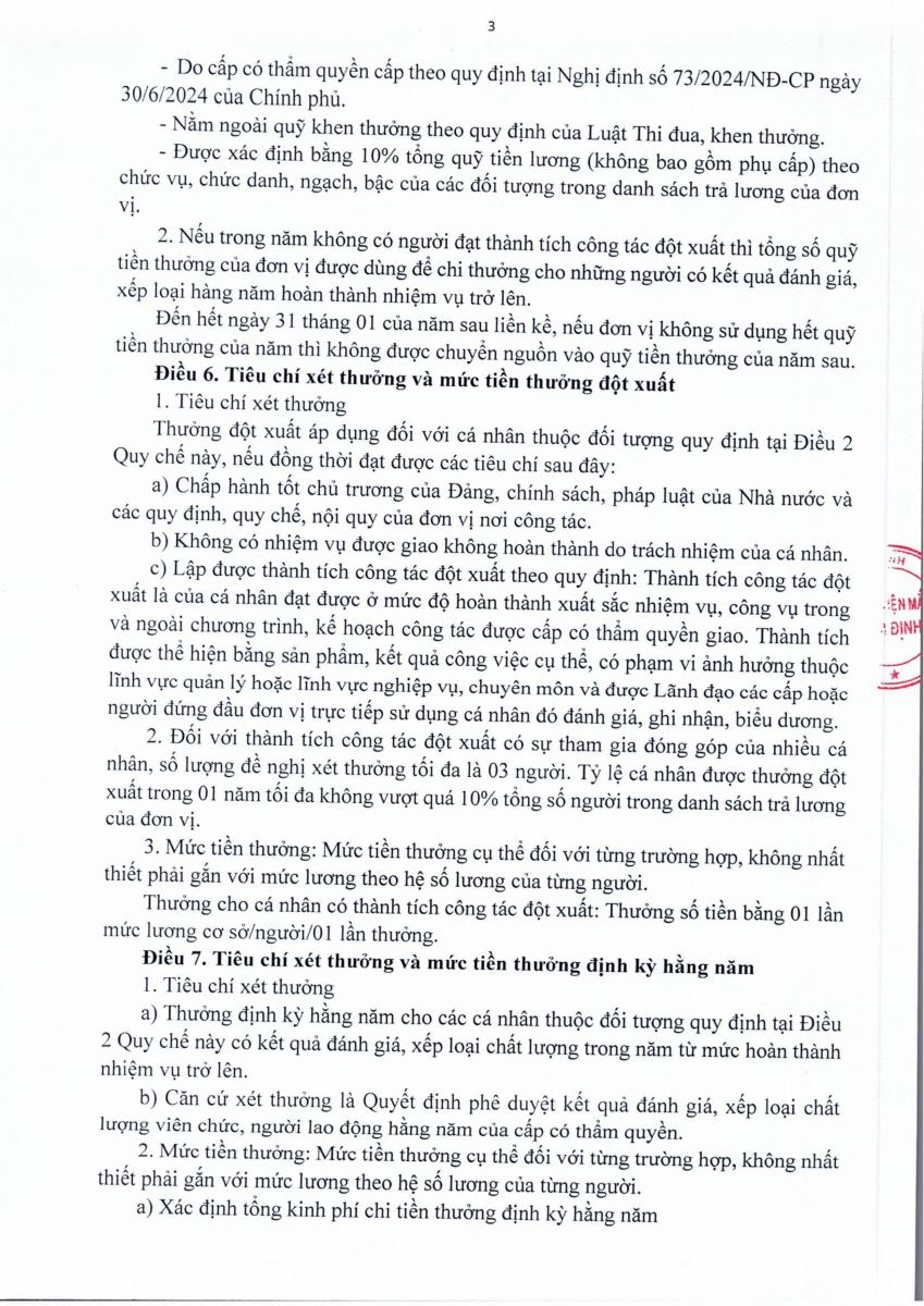 Quyết định Ban hành Quy chế thực hiện chế độ tiền thưởng