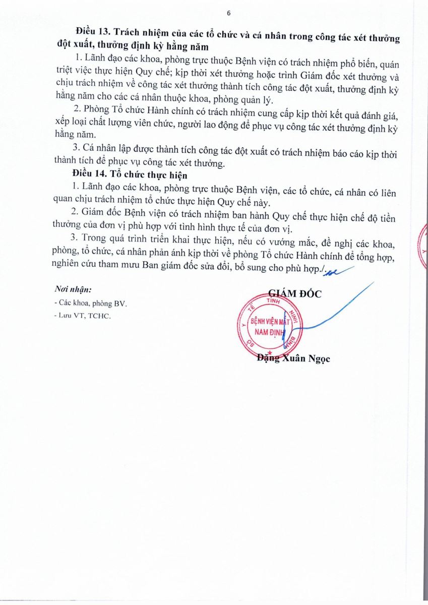 Quyết định Ban hành Quy chế thực hiện chế độ tiền thưởng