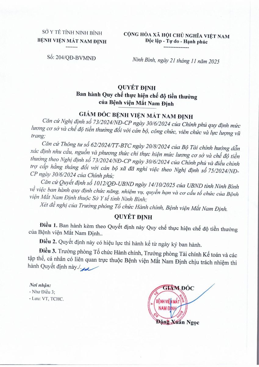 Quyết định Ban hành Quy chế thực hiện chế độ tiền thưởng