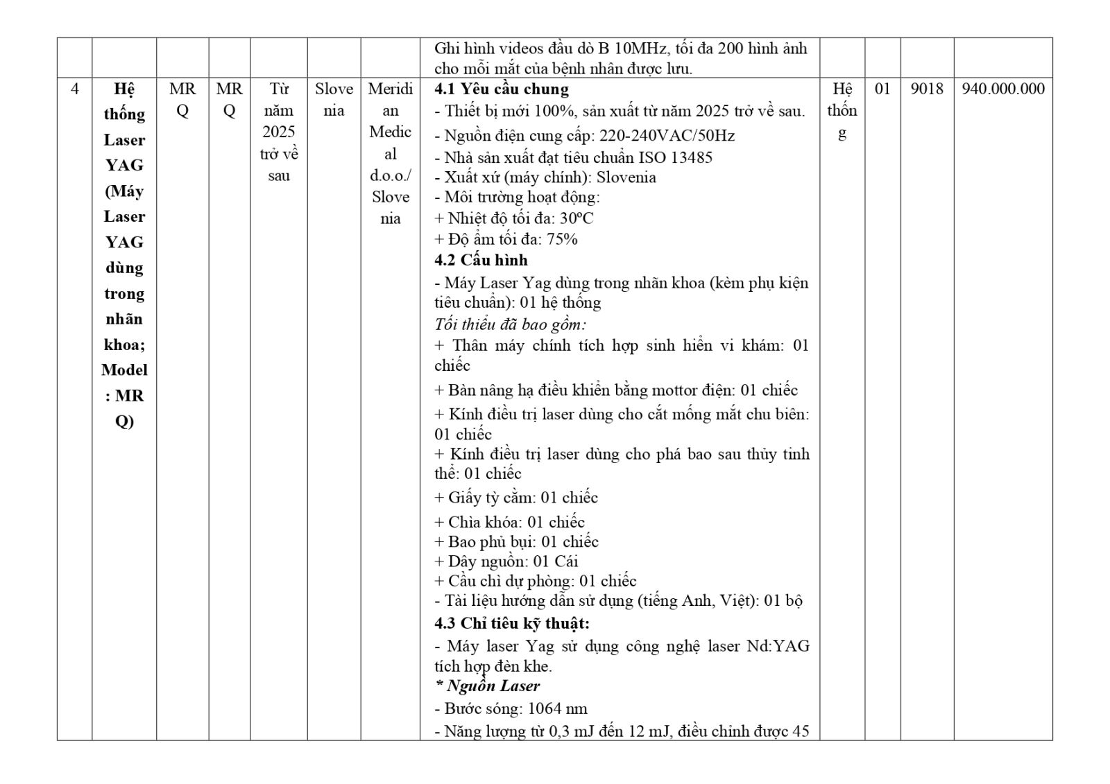 Quyết định V/v phê duyệt KQLCNT qua mạng gói thầu TBYT chuyên dùng phục vụ chuyên môn của BV Mắt Nam Định năm 2025