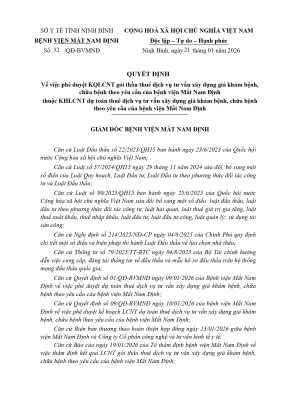 Quyết định vv phê duyệt KQLC gói thầu thuê dịch vụ tư vấn XD giá khám bệnh, chữa bệnh theo yêu cầu