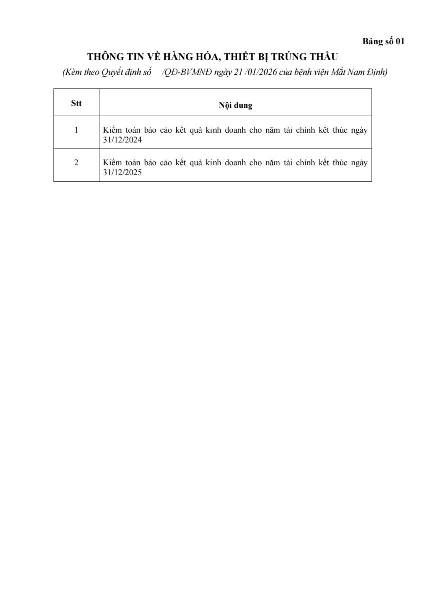 Quyết định vv Phê duyệt KQLCNT gói thầu thuê dịch vụ kiểm toán báo cáo kết quả kinh doanh năm 2024 và 2025