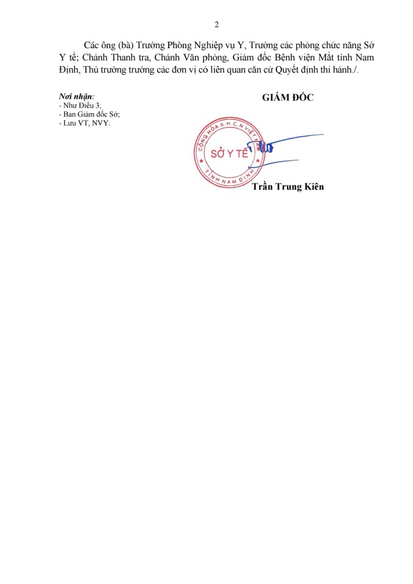 Quyết định vv xếp cấp chuyên môn kỹ thuật trong khám bệnh, chữa bệnh đối với Bệnh viện Mắt Nam Định