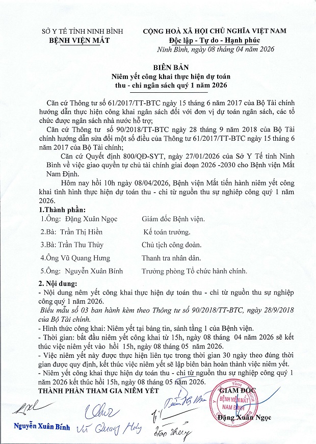 Thông báo công khai tình hình thực hiện dự toán thu, chi ngân sách quý 1 năm 2026