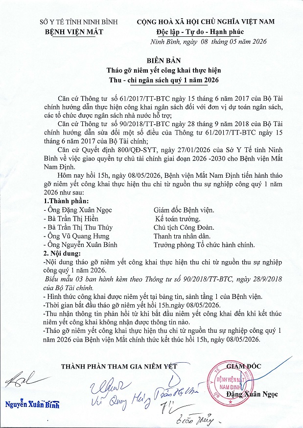 Thông báo công khai tình hình thực hiện dự toán thu, chi ngân sách quý 1 năm 2026