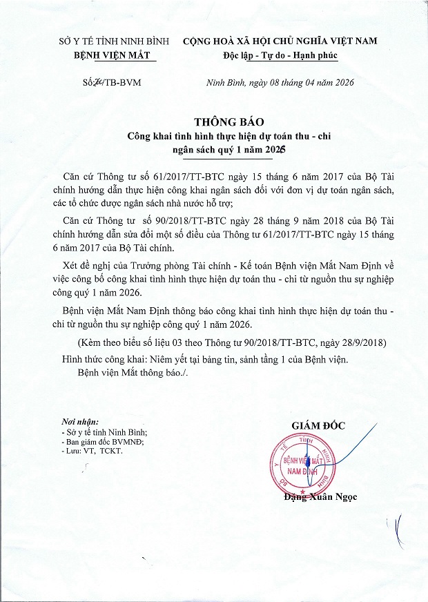Thông báo công khai tình hình thực hiện dự toán thu, chi ngân sách quý 1 năm 2026