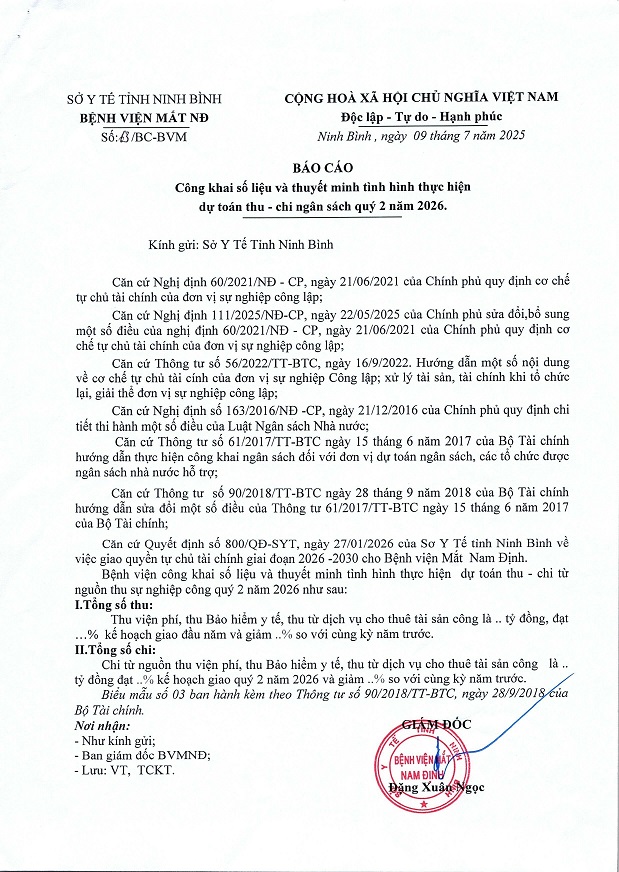 Thông báo công khai tình hình thực hiện dự toán thu, chi ngân sách quý 2 năm 2026