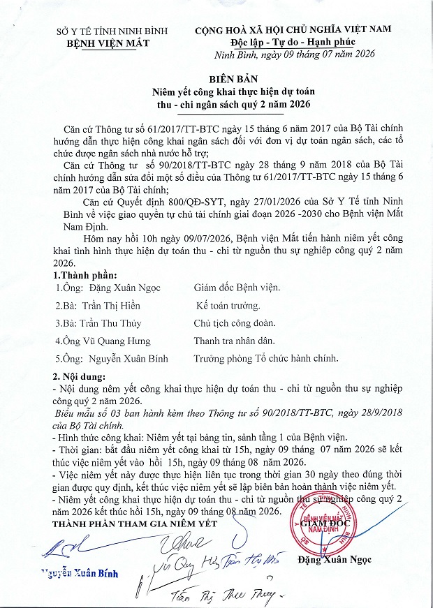 Thông báo công khai tình hình thực hiện dự toán thu, chi ngân sách quý 2 năm 2026