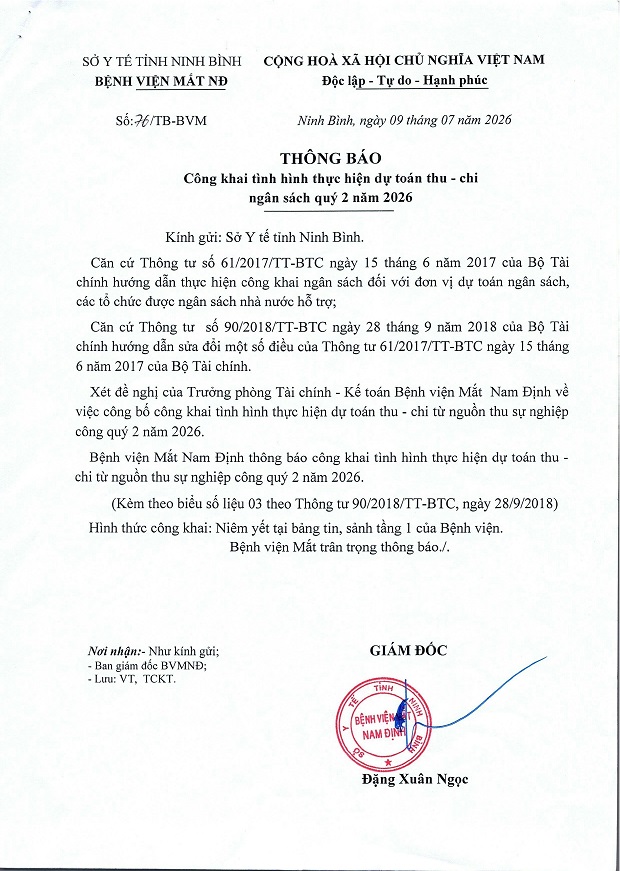 Thông báo công khai tình hình thực hiện dự toán thu, chi ngân sách quý 2 năm 2026