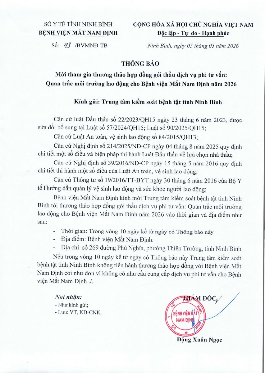 Thông báo mời thương thảo số 43 năm 2026
