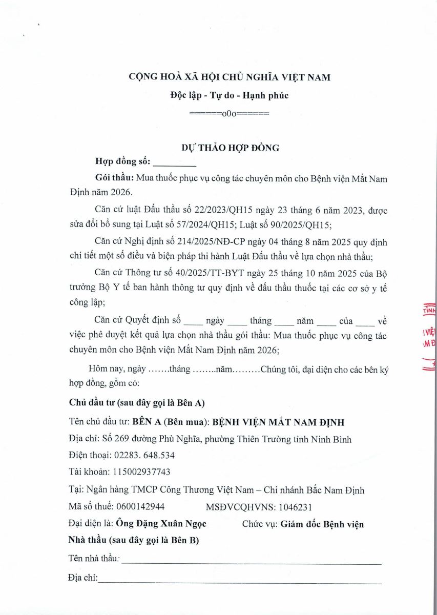 Thông báo số 35 năm 2026 vv mời tham gia thương thảo hợp đồng