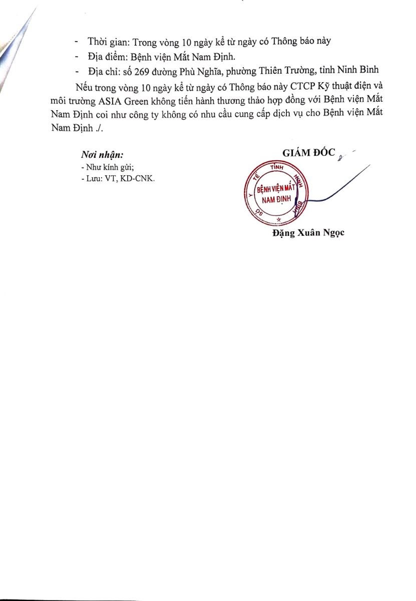 Thông báo V/v mời tham gia thương thảo HĐ gói thầu: DV phi tư vấn Quan trắc các thông số môi trường nước của hệ thống xử lý nước thải y tế năm 2026