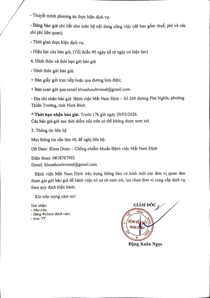 Thư mời báo giá bảo trì nước thải