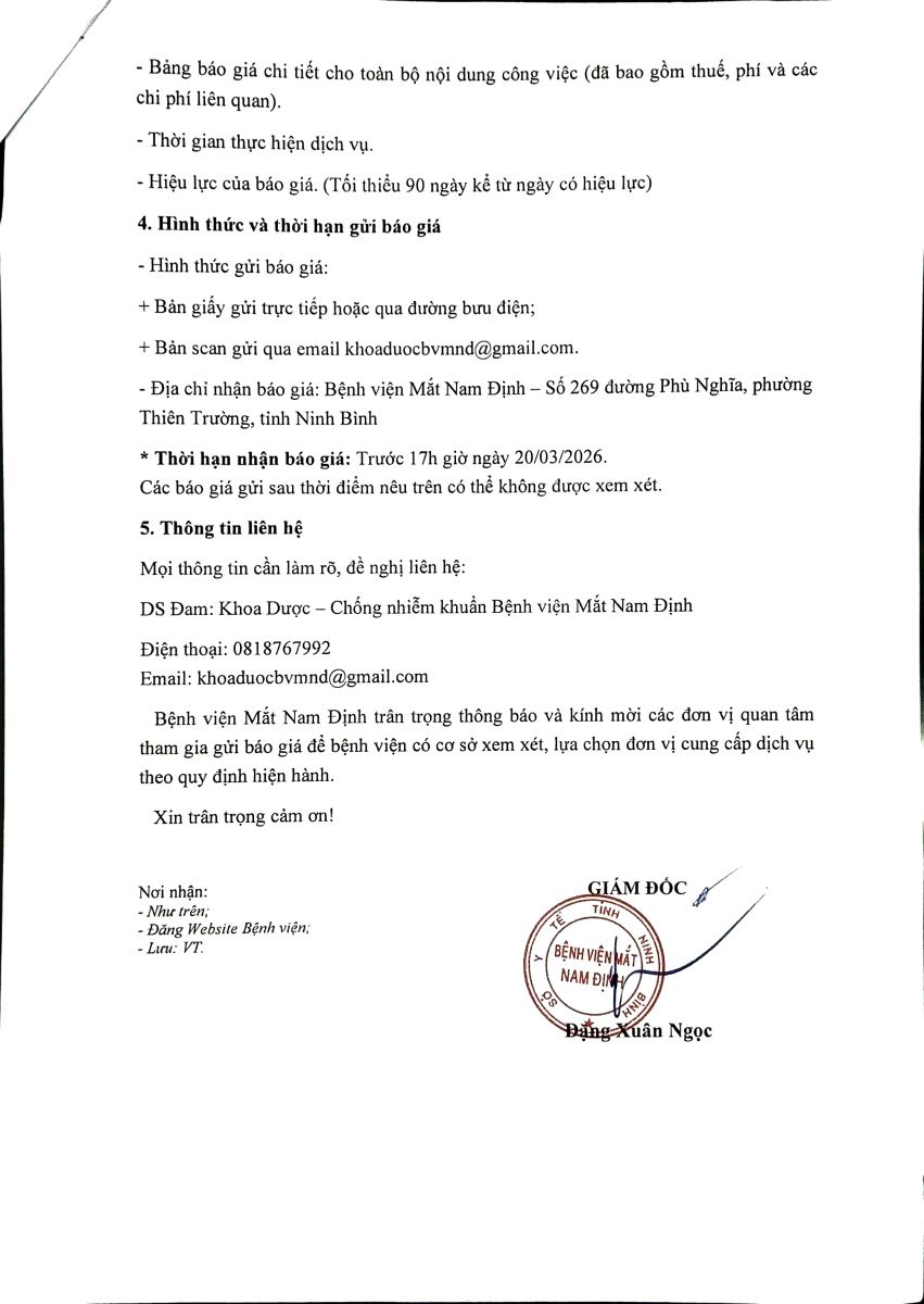 Thư mời báo giá quan trắc nước thải