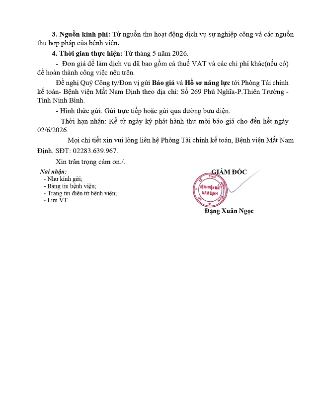 Thư mời cung cấp DVTV lập E-HSMT, đánh giá E-HSMT gói thầu mua hoá chất, vật tư y tế thông thường năm 2026