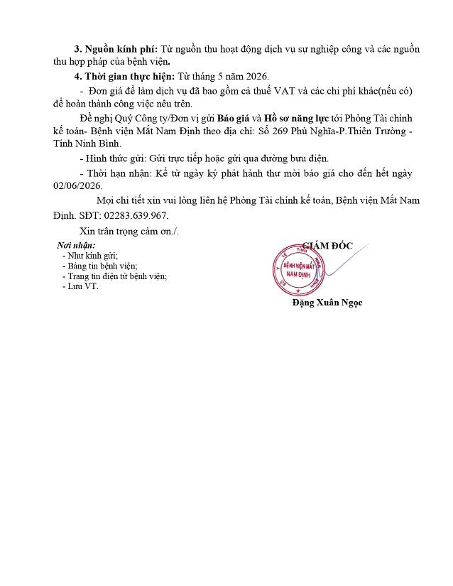 Thư mời cung cấp DVTV thẩm định E-HSMT, kết quả LCNT gói thầu mua hoá chất, vật tư y tế thông thường năm 2026