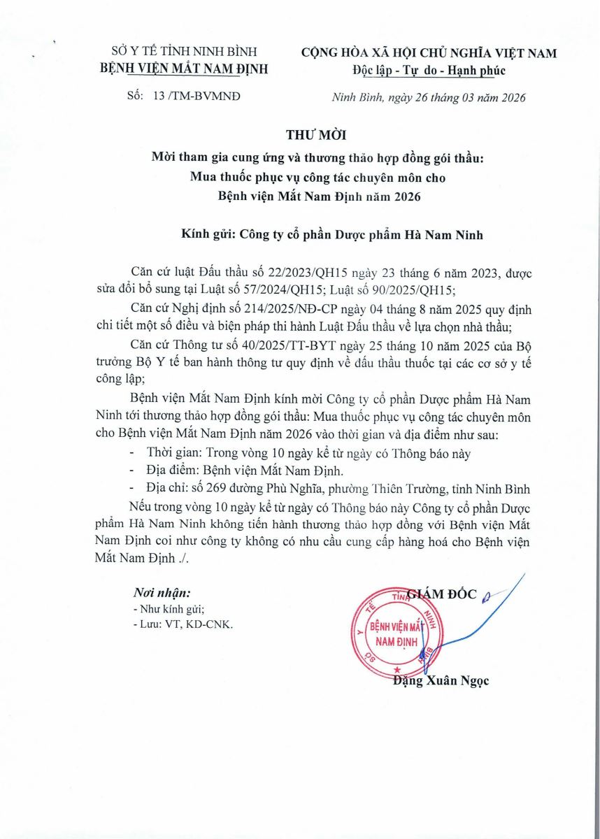 Thư mời cung ứng thuốc số 13 năm 2026